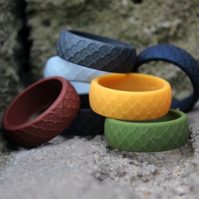 Fish scale pattern silicone ring men's outdoor sports silicone ring European and American ring 8 color set customization